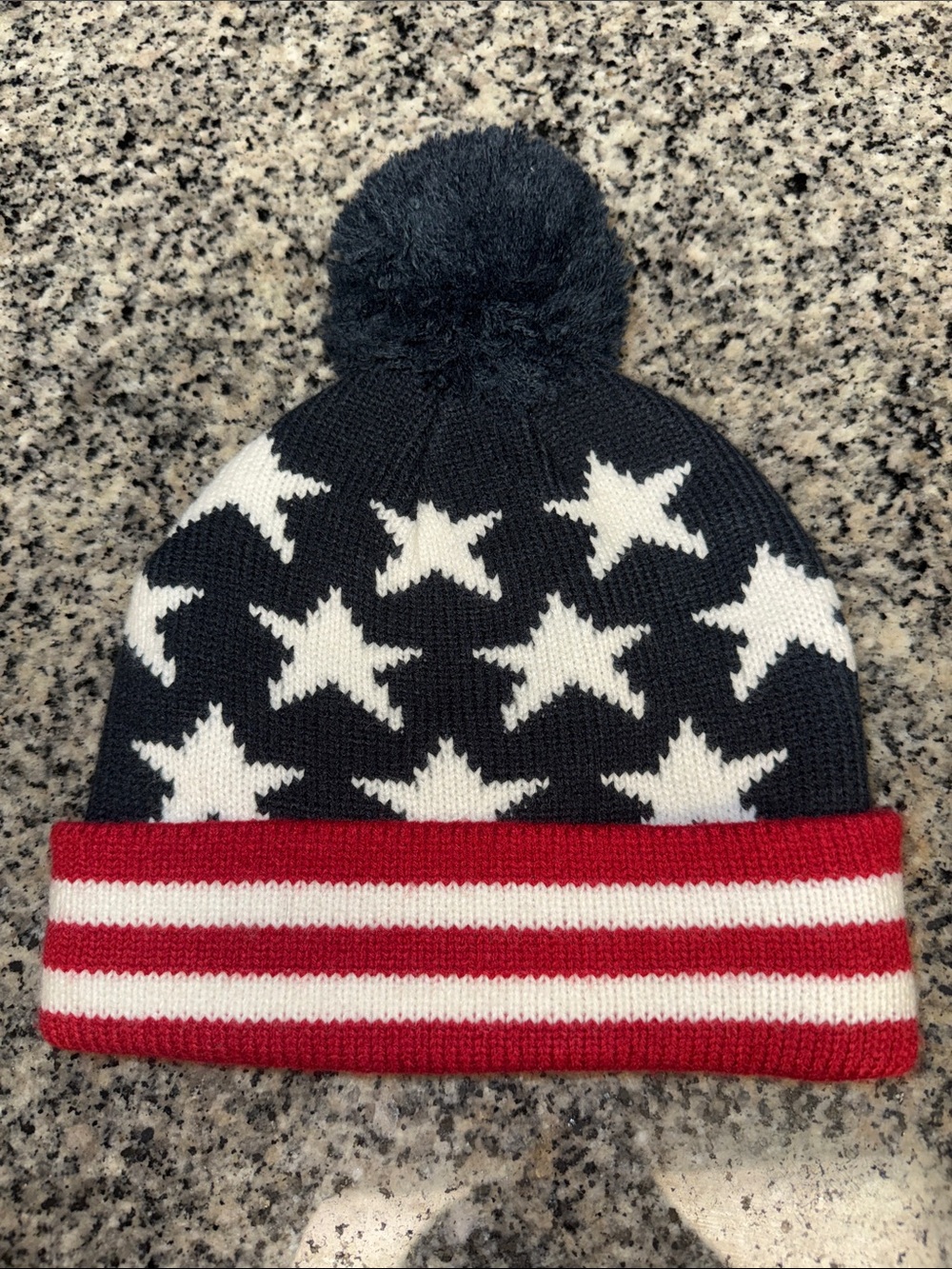 Kids Star & Stripe Pom Beanie - Navy, White, Red